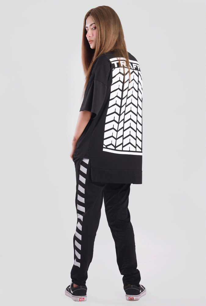 YGN TRAFFIC TYRE Design T-Shirt Black&White(Girl)